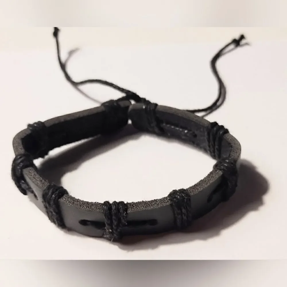 Men's bracelet‎ leather braided black new d82